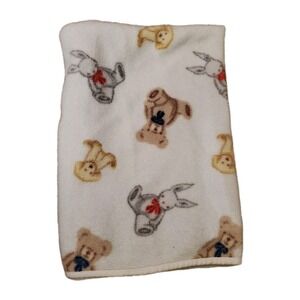 Vintage Carters Fleece Baby Blanket Bunny Rabbit Puppy Dog Brown Bear Bows